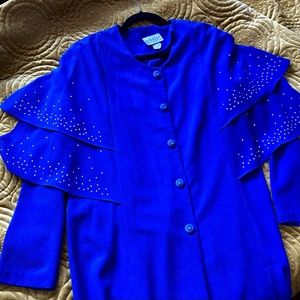 1970s Bowie Blue Cape Dress/Jacket w/ Rhinestones